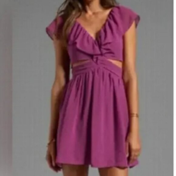 Keepsake Purple Ruffle Cut-Out Dress XS Elegant Satin - Picture 1 of 9
